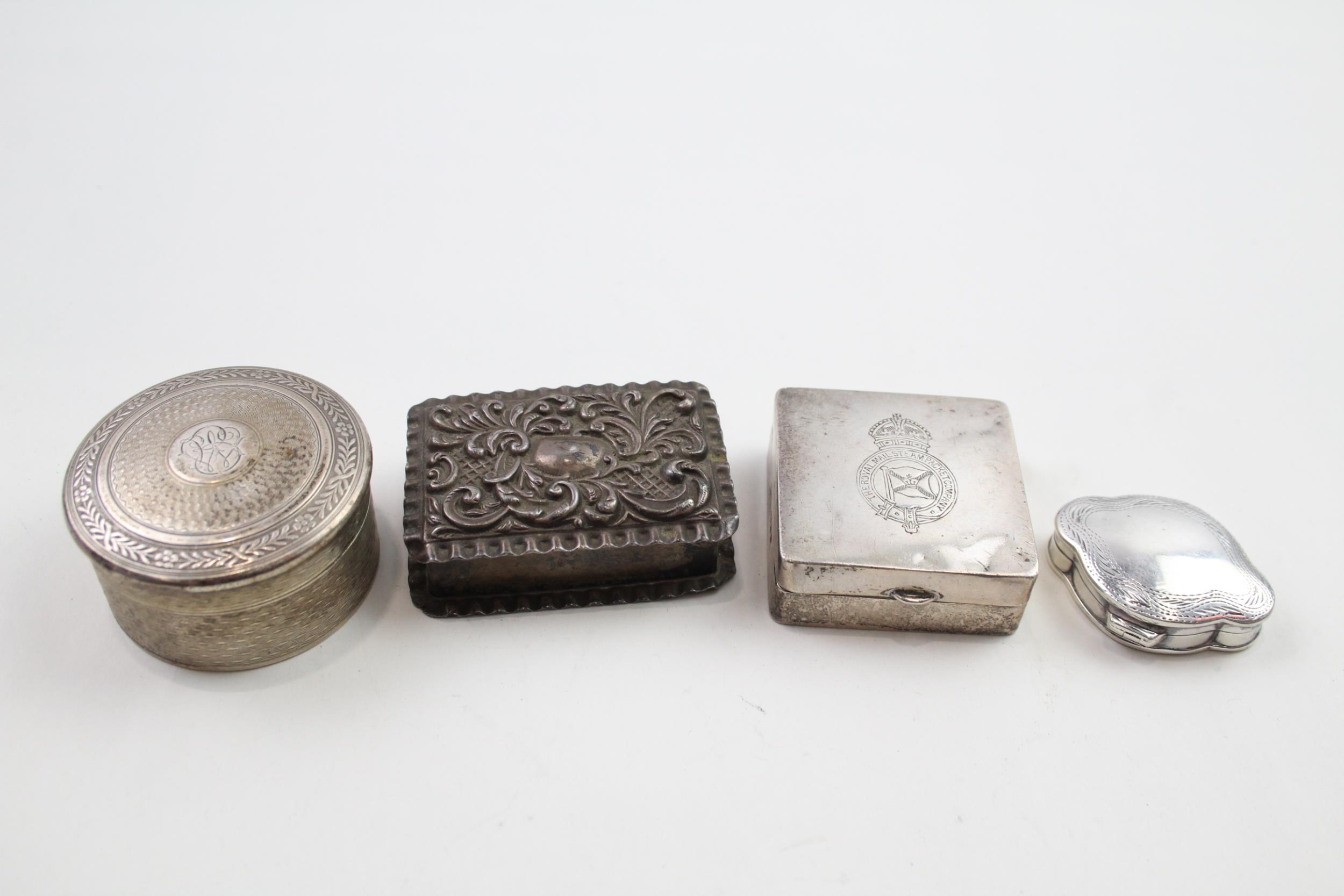 4 x Antique / Vintage .925 Sterling Silver Pill / Trinket Boxes (97g) - In antique / vintage
