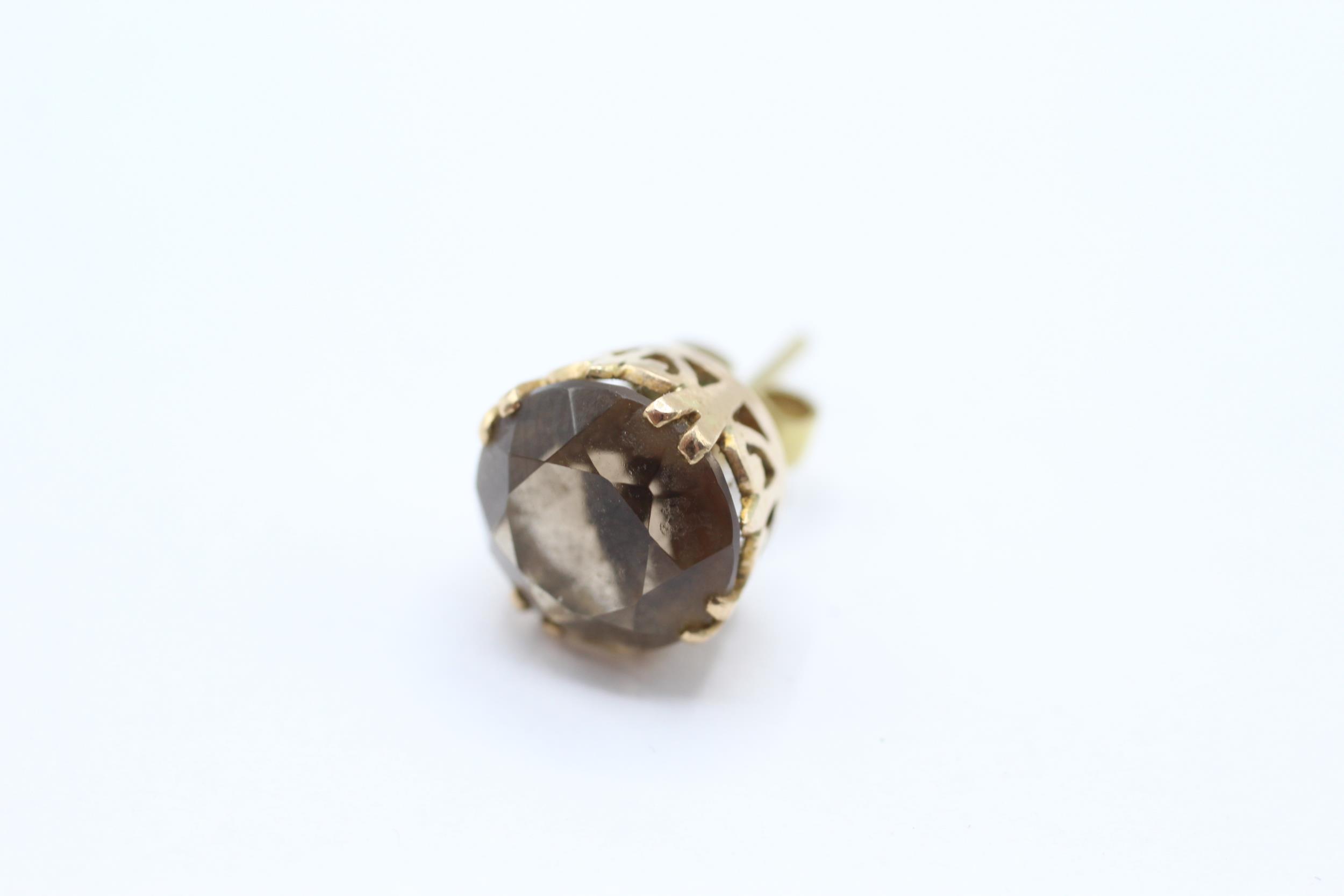 9ct gold smokey quartz stud earrings - 3.6 g - Image 4 of 4