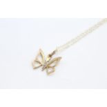 9ct gold diamond set butterfly pendant necklace - 1.1 g