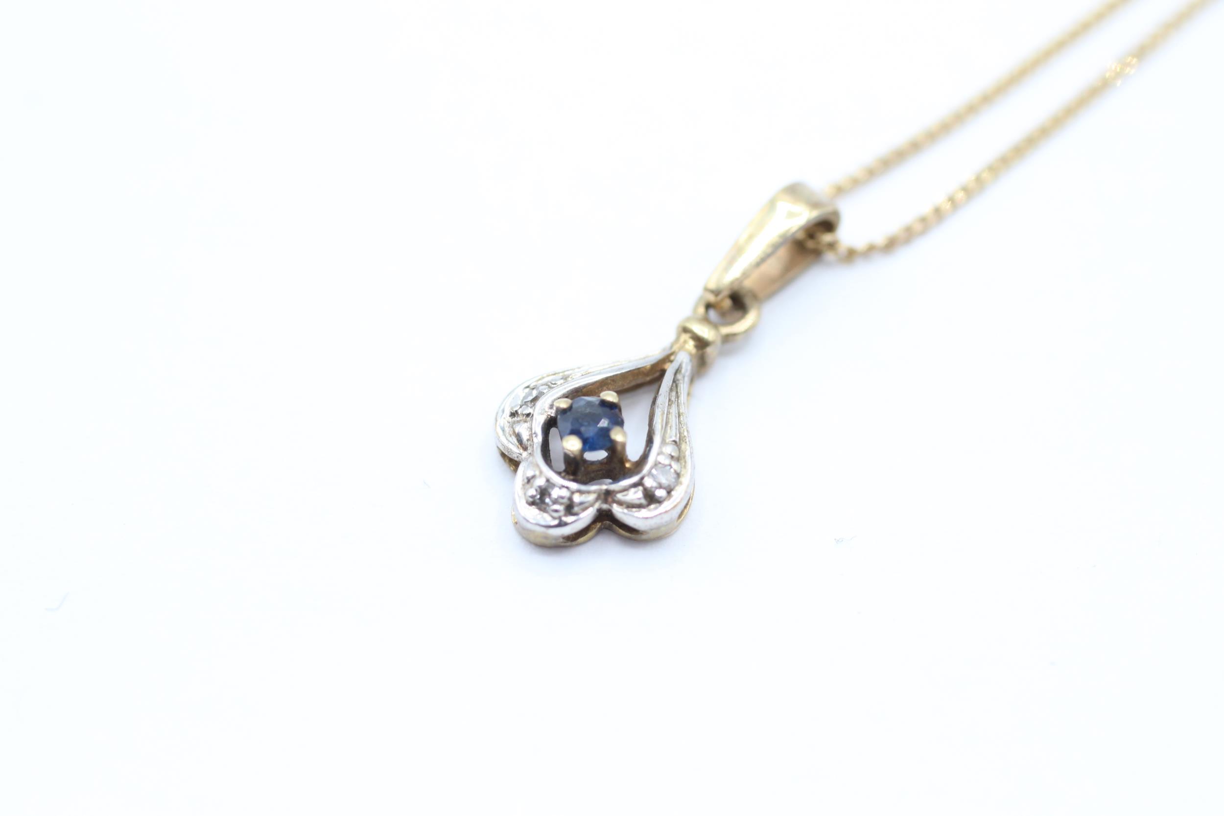 9ct gold sapphire and diamond set swag teardrop pendant necklace - 1.7 g - Image 2 of 4