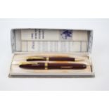 Vintage WATERMAN 515 Brown Fountain Pen w/ 14ct Gold Nib, Pencil, Original Box - w/ 14ct Gold Nib,