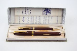 Vintage WATERMAN 515 Brown Fountain Pen w/ 14ct Gold Nib, Pencil, Original Box - w/ 14ct Gold Nib,