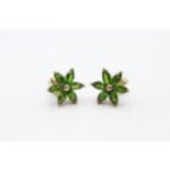 9ct gold marquise cut chrome diopside set floral stud earrings - 1.5 g