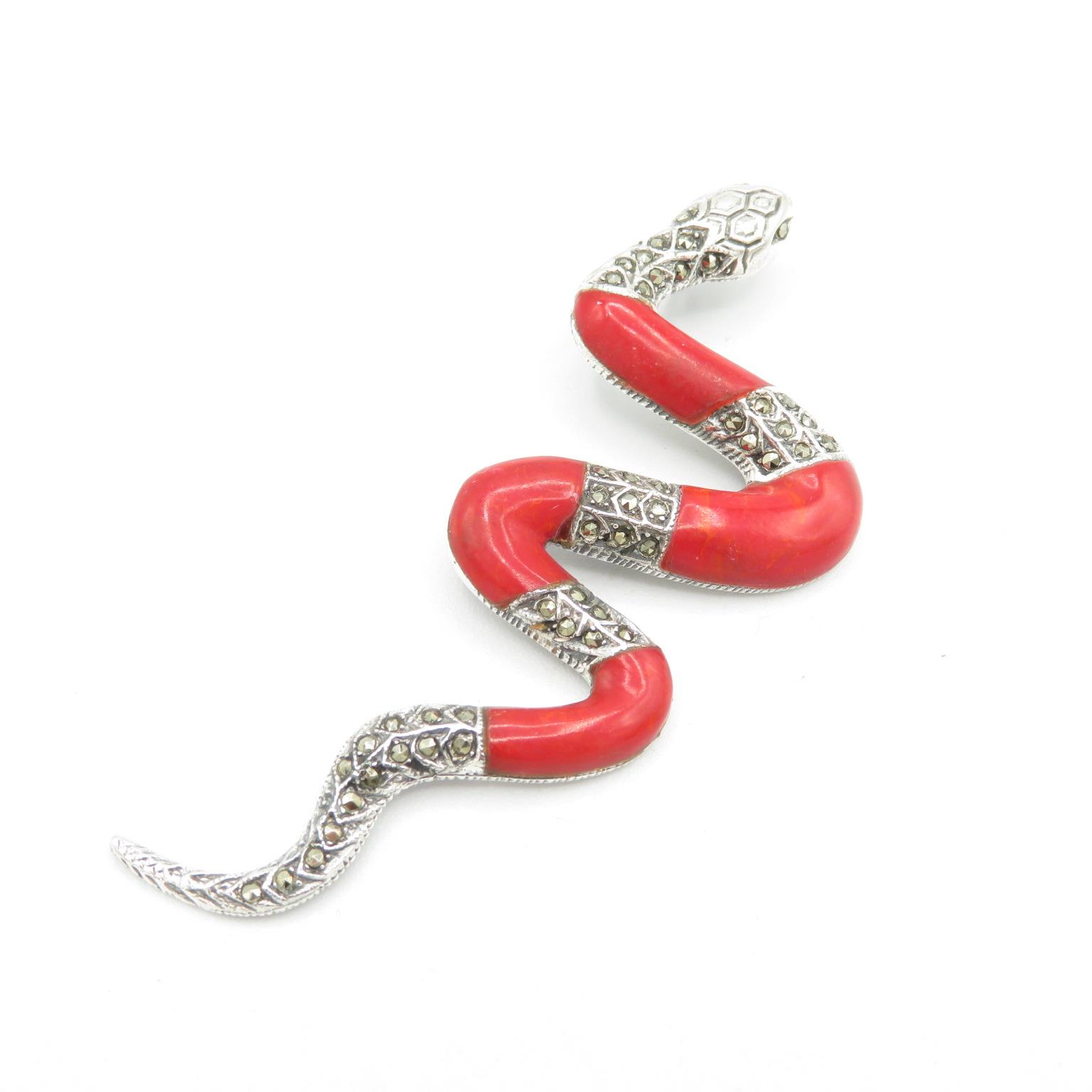 HM Sterling Silver 925 Snake pendant set with red stones and stone eyes (10.6g) In excellent