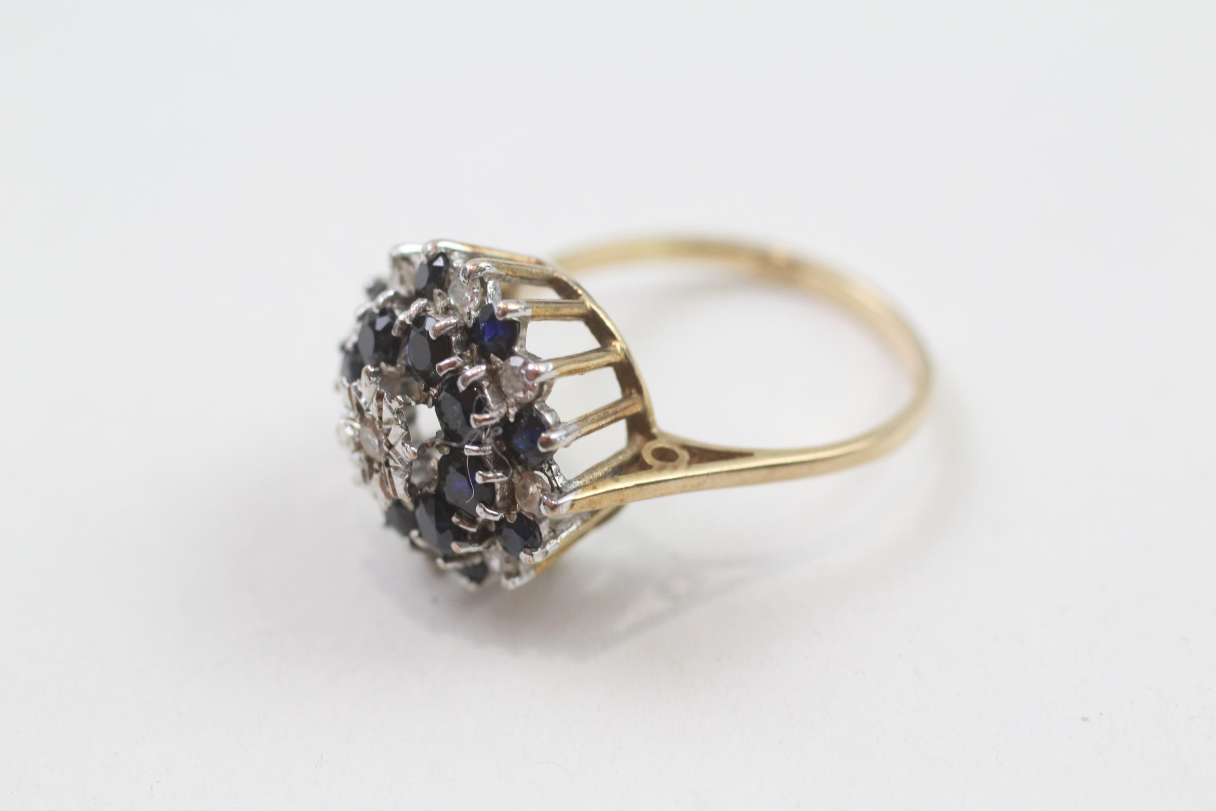 9ct gold vintage sapphire & diamond cluster ring (3.8g) Size P - Image 2 of 4