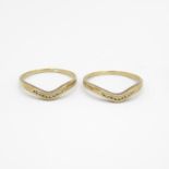 2x 9ct gold diamond wishbone ring Size S + S - 3.1 g