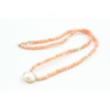 9ct gold coral, cultured & mabe pearl necklace (7g)