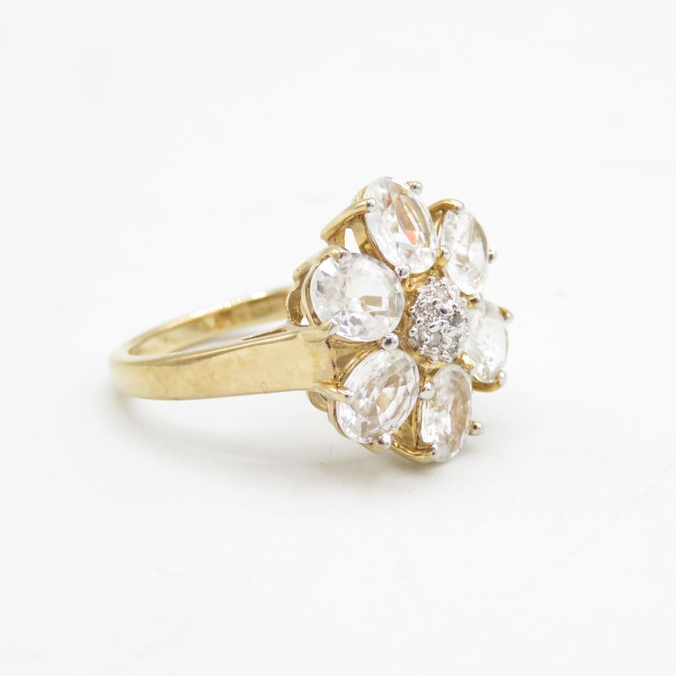 HM 9ct gold dress ring with white CZ stones in flower design (4.7g) Size N - Bild 3 aus 4