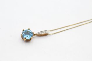 9ct gold blue topaz and diamond set pendant necklace - 2.1 g