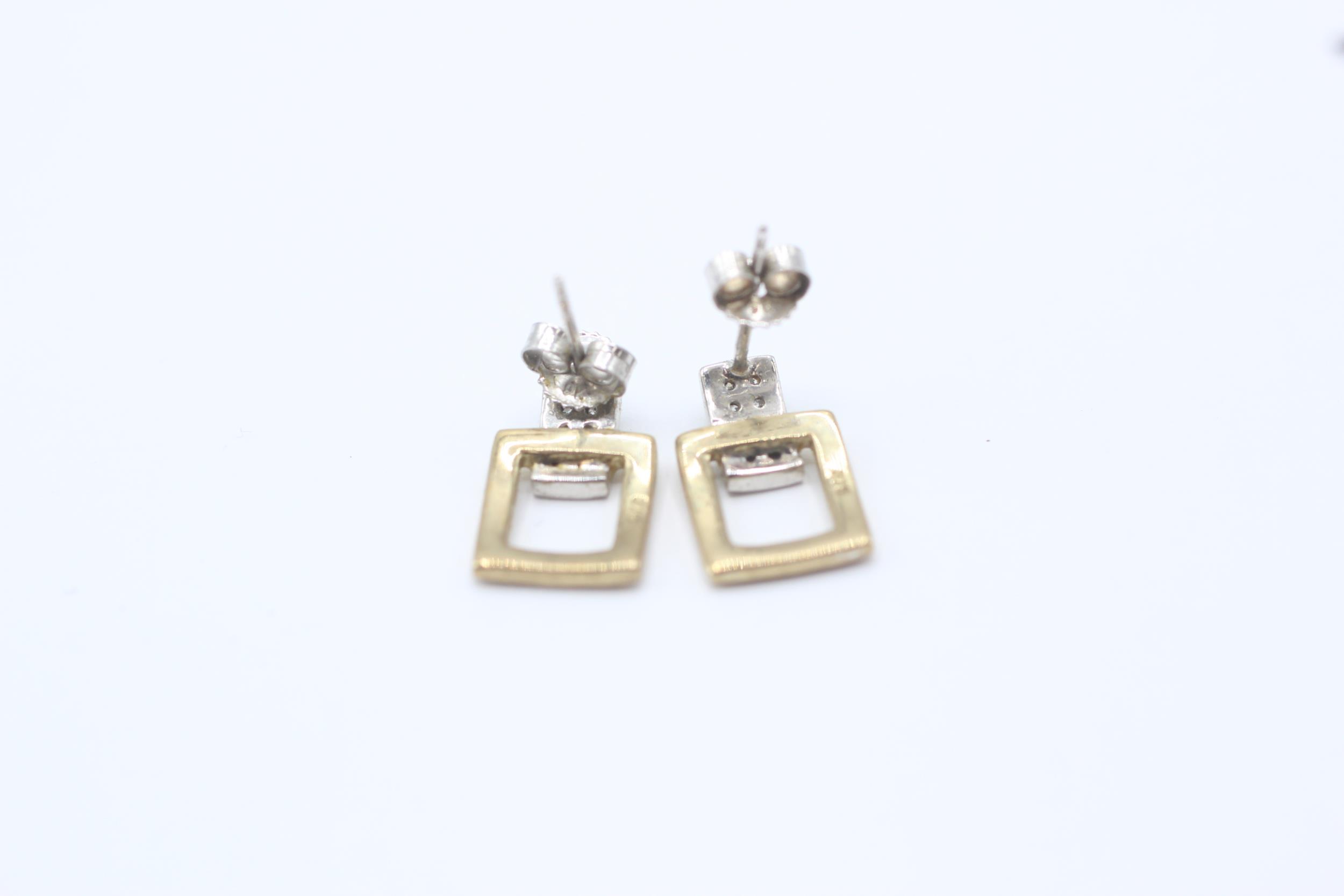 9ct gold diamond drop earrings with scroll backs - 2.1 g - Image 4 of 4