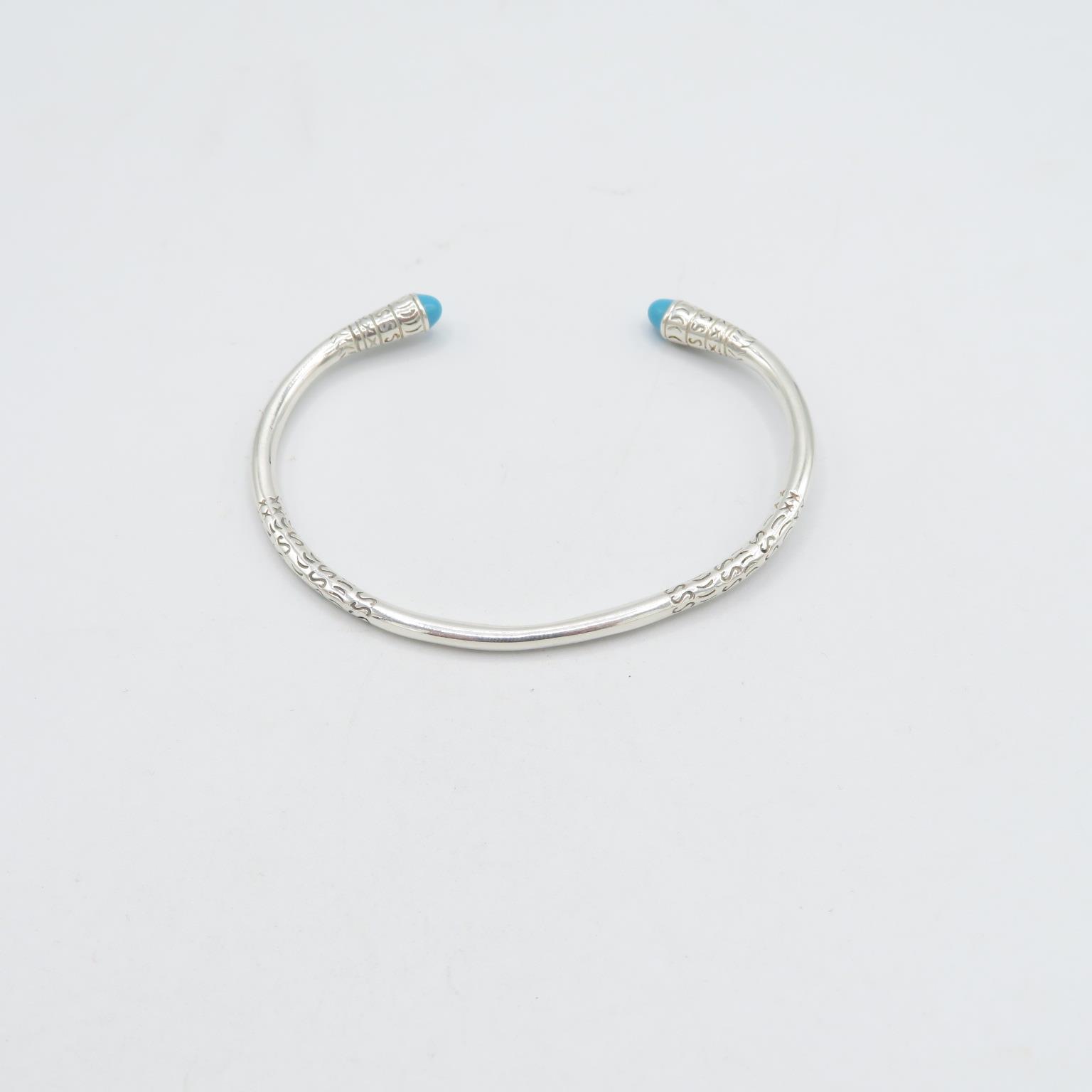 HM 925 Sterling Silver engraved bangle set with turquoise stones - adjustable - (20g) In excellent - Image 2 of 5