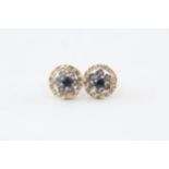 9ct gold vintage sapphire and diamond set floral cluster stud earrings - 1.6 g