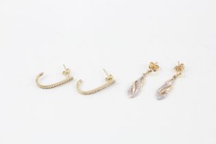 2x 9ct gold diamond drop earrings - 3.4 g