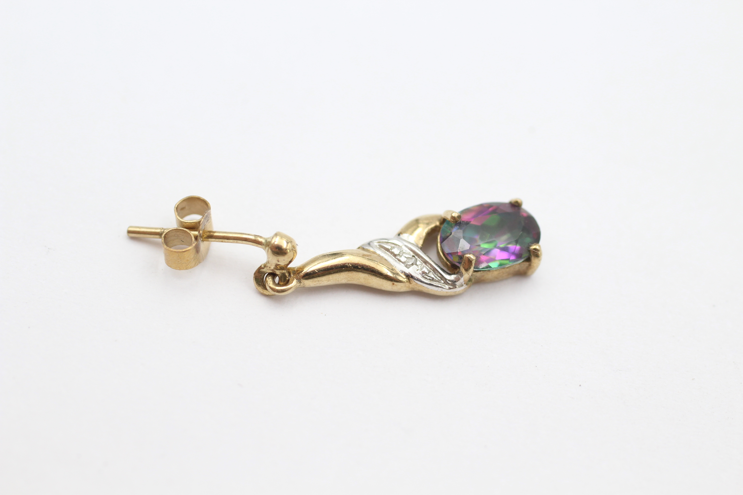 9ct gold diamond & mystic topaz dangle earrings - 1.6 g - Image 3 of 4