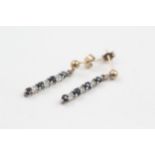 9ct gold sapphire & diamond drop earring with scroll backs (1.3g)