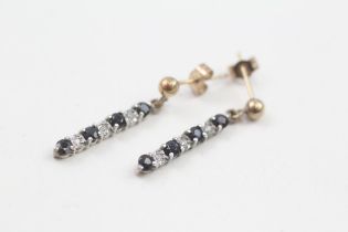 9ct gold sapphire & diamond drop earring with scroll backs (1.3g)