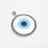 HM 925 Sterling Silver Evil Eye large round pendant with decorative border ( 11.1g) In excellent