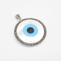 HM 925 Sterling Silver Evil Eye large round pendant with decorative border ( 11.1g) In excellent