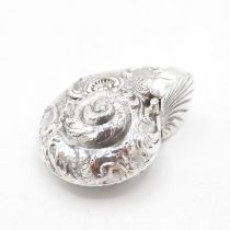 HM 925 Sterling Silver Cornucopia or Foliate Seashell hinged lid Vesta ( 15.5g) 45mm dia. In