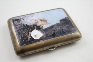 Antique Silver Plate Enamel Detailed Tobacciana Cigarette Case w/ Fairy Scene - w/ Personal