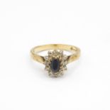 9ct gold sapphire & diamond cluster ring, claw set (2.7g) Size N