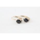 9ct gold oval cut sapphire set leverback earrings - 1.2 g