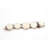 Antique Oriental carved mother of pearl sterling silver panel bracelet (34g)