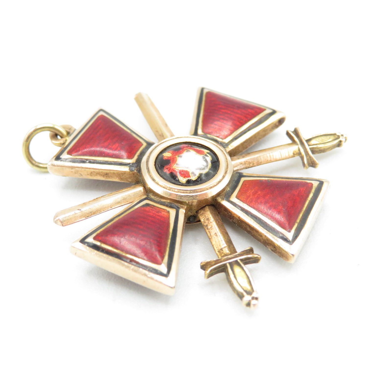 Order of St. Vladimir 18ct gold with red enamel Maltese cross with crossed swords and Royal Cipher - Image 7 of 7