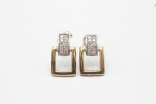 9ct gold diamond drop earrings with scroll backs - 2.1 g