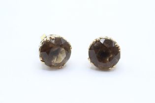 9ct gold smokey quartz stud earrings - 3.6 g