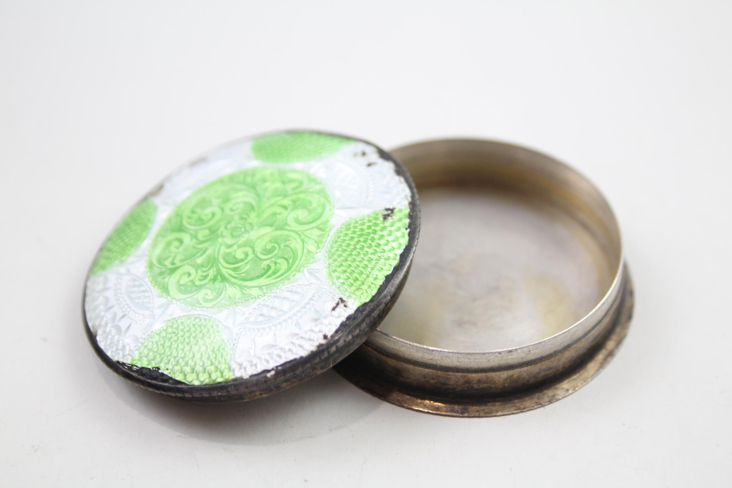 Antique Edwardian 1909 Birmingham Sterling Silver Guilloche Enamel Box (29g) - Maker - - Image 4 of 5