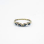 9ct gold sapphire & diamond curved wishbone ring (1.6g) Size T