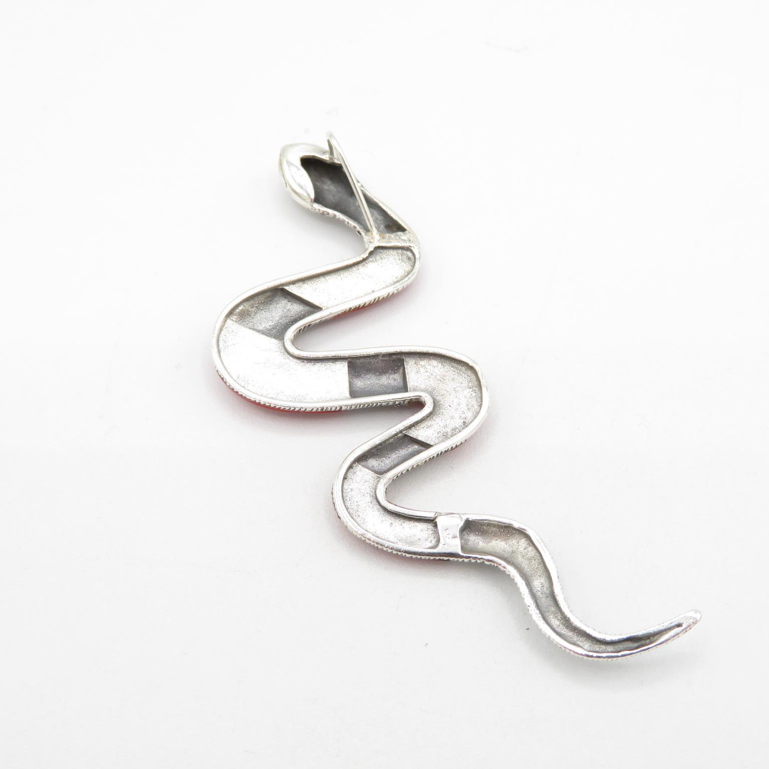 HM Sterling Silver 925 Snake pendant set with red stones and stone eyes (10.6g) In excellent - Image 5 of 6