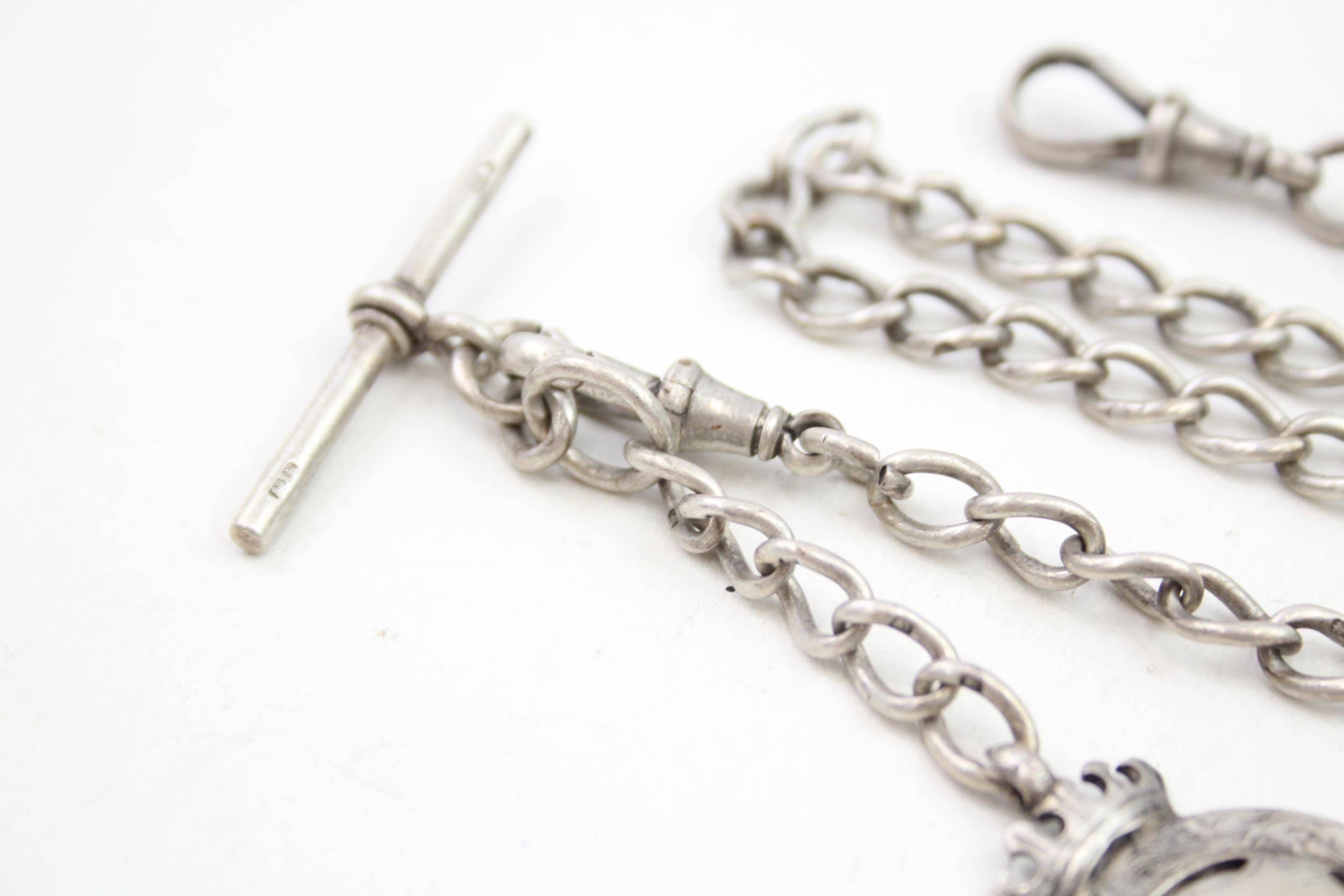 Antique Edwardian sterling silver watch chain and fob (48g) - Image 3 of 5