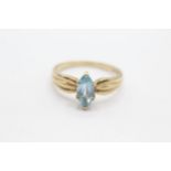 9ct gold marquise cut blue topaz dress ring Size S 1/2 - 2.6 g