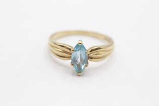 9ct gold marquise cut blue topaz dress ring Size S 1/2 - 2.6 g