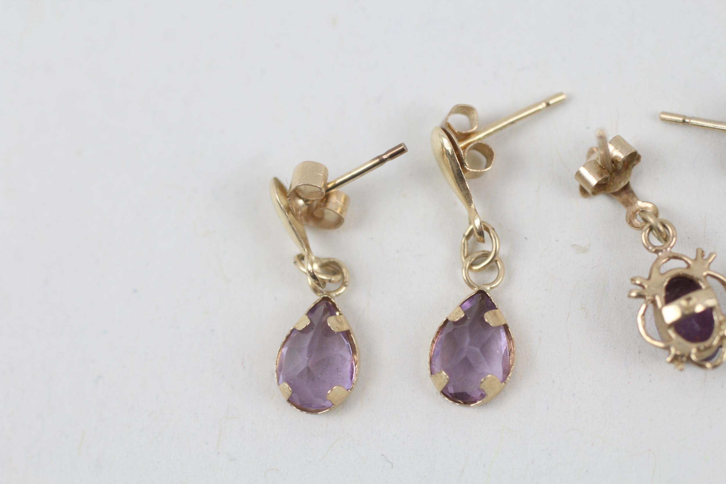 2x 9ct gold amethyst drop earrings with scroll backs - 1.5 g - Image 7 of 8