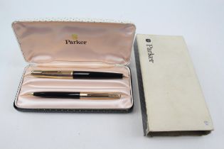 Vintage PARKER 61 Black Fountain Pen w/ 14ct Nib, Rolled Gold Cap, Pencil, Box - w/ 14ct Nib, Rolled