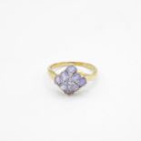 9ct gold tanzanite & diamond cluster ring (2.8g) Size P