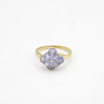 9ct gold tanzanite & diamond cluster ring (2.8g) Size P