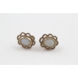 9ct gold opal stud earrings, scroll backs (2g)