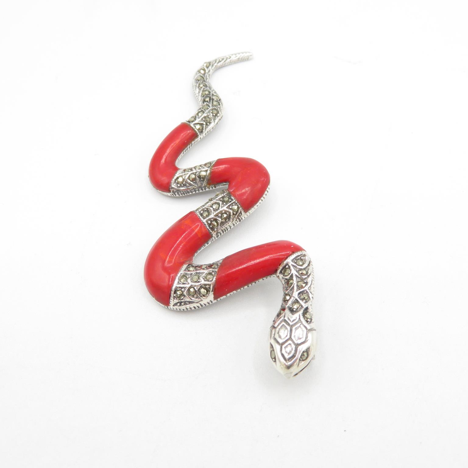 HM Sterling Silver 925 Snake pendant set with red stones and stone eyes (10.6g) In excellent - Image 4 of 6