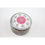 Antique 1912 Chester Sterling Silver Guilloche Enamel Trinket Box w/ Enamel 48g - w/ Pink & White