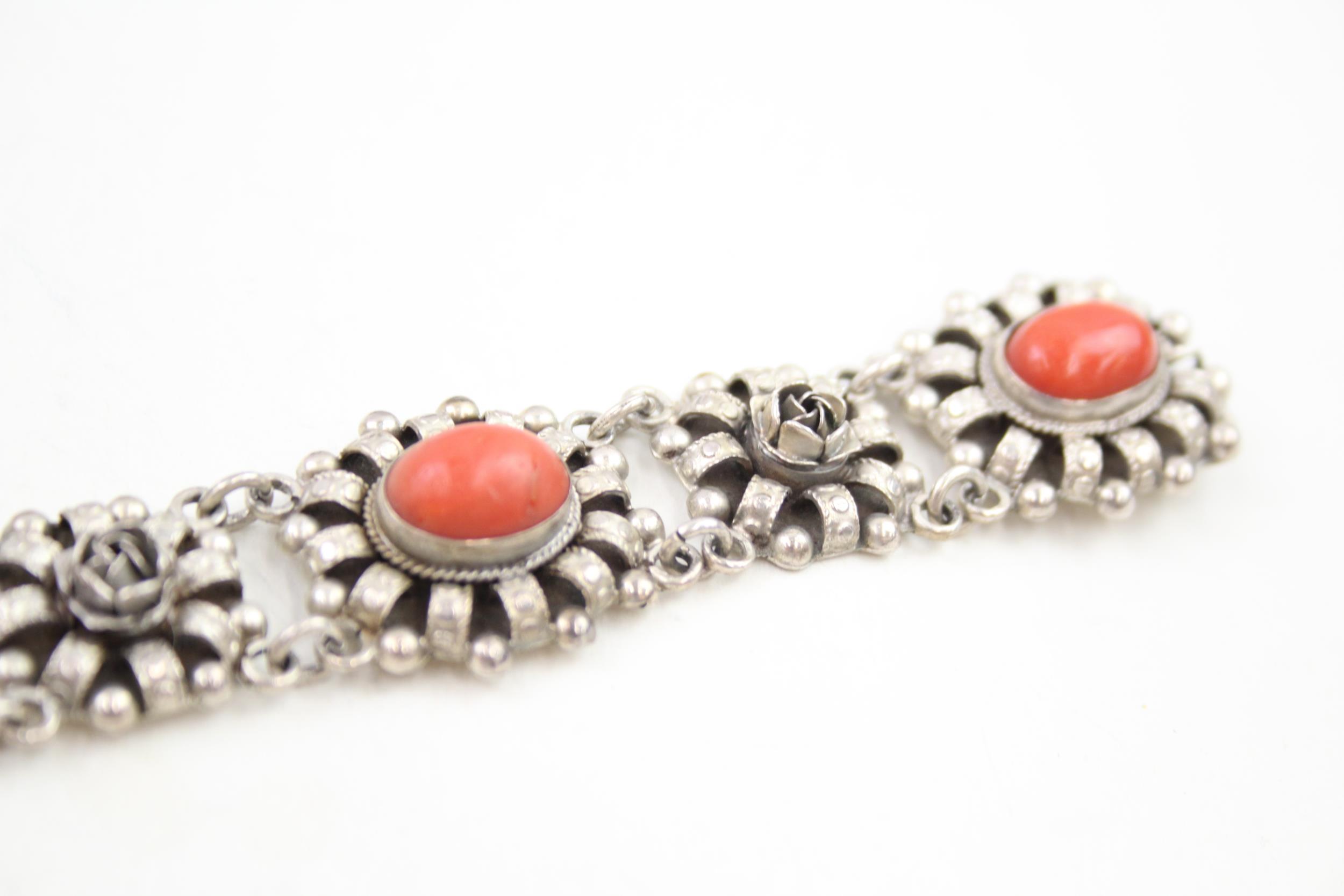 vintage 800 silver coral panel bracelet & ring set (36g) - Image 7 of 7