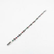 HM 925 Sterling Silver bracelet set with green, blue and red stones (12g) in excellent condition -