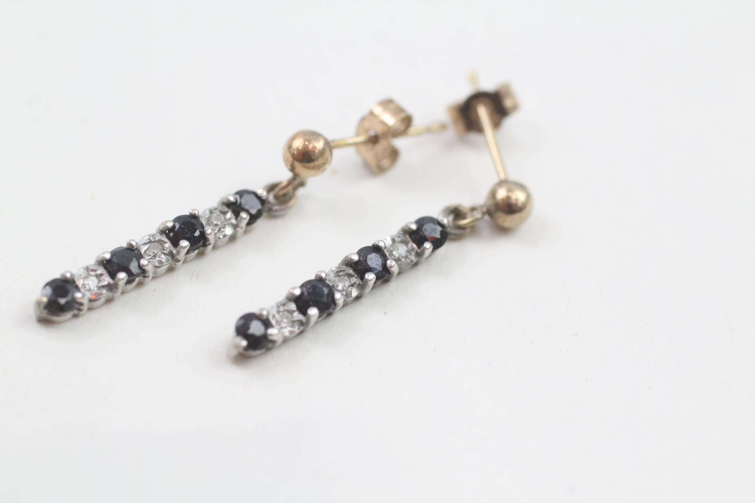 9ct gold sapphire & diamond drop earring with scroll backs (1.3g) - Image 3 of 4