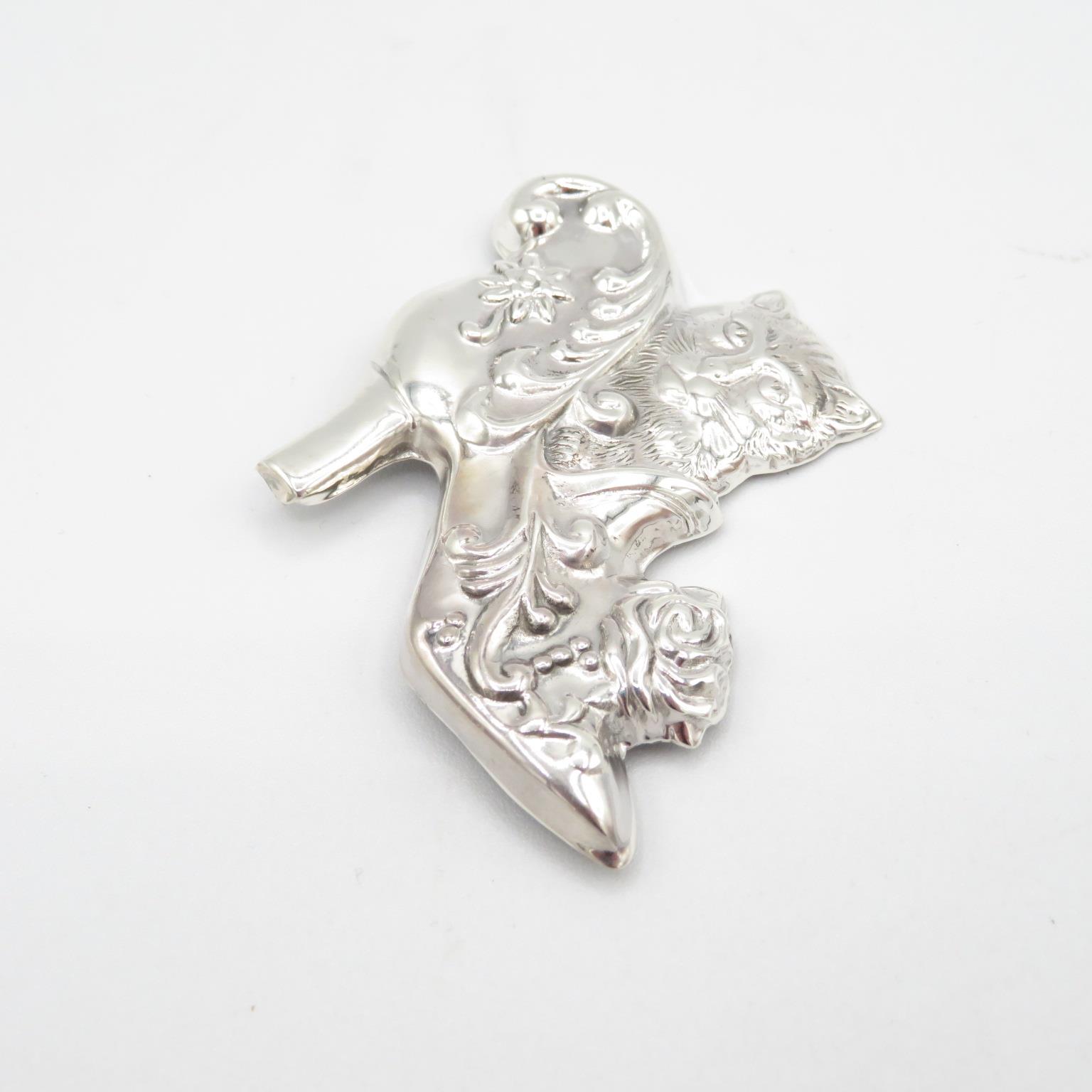 Pussycat in a shoe in HM Sterling Silver 925 brooch in excellent condition with tight fitting pin ( - Image 2 of 4