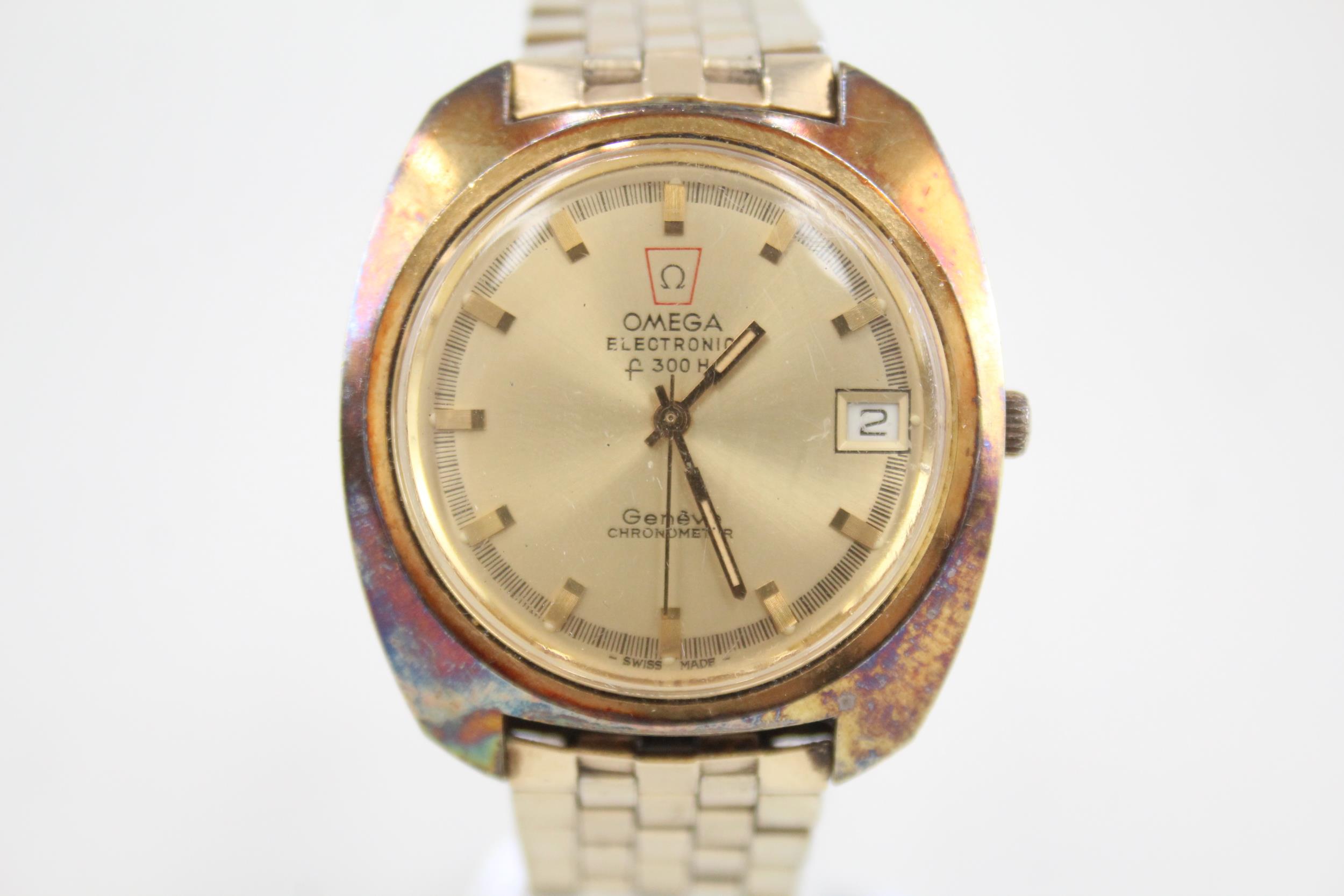 Omega Geneve Electronic Gold Tone WRISTWATCH Quartz WORKING - Omega Geneve Electronic Gold Tone