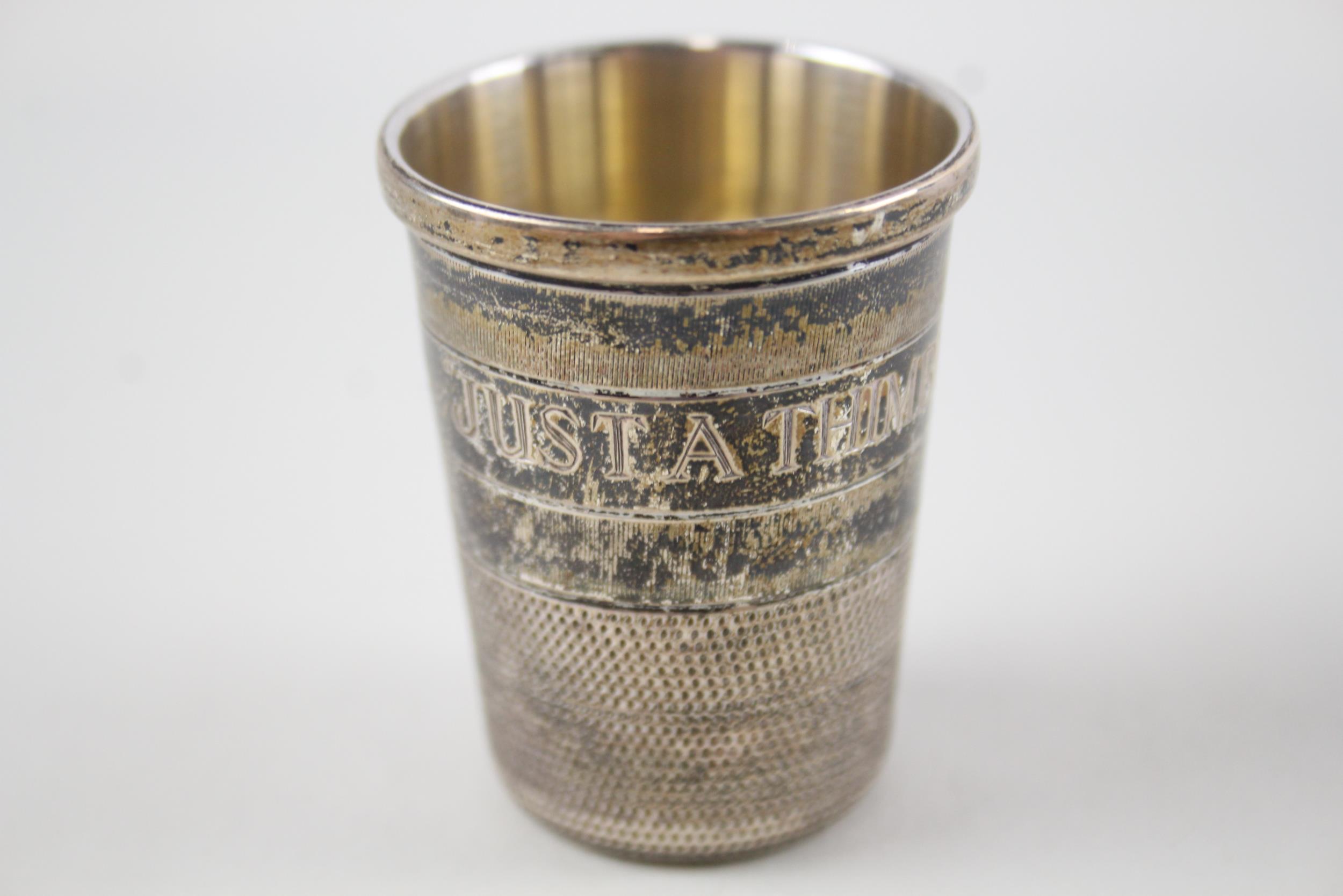 Vintage 1978 Birmingham Sterling Silver 'Just A Thimbleful' Novelty Shot Cup 95g - Maker - J B