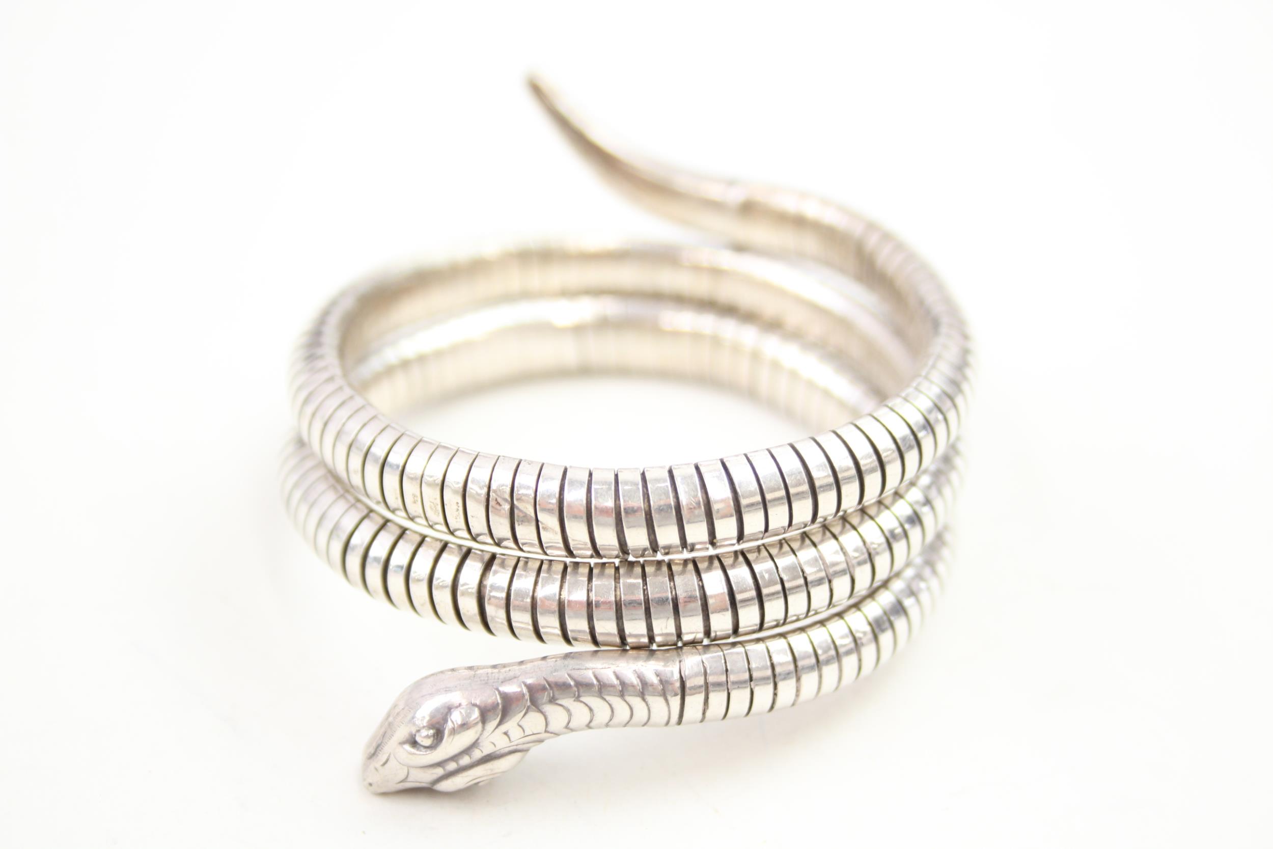 An 835 silver mid century wrap around snake bracelet (43g)